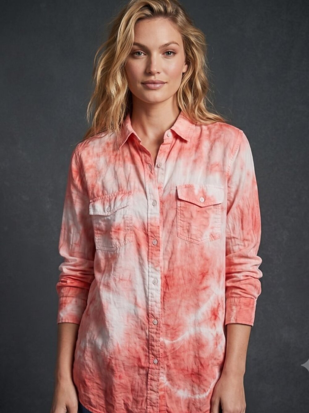 Lauren Ralph Lauren Pink Shirt Size Small Button Up Barbiecore Blouse Tie Dye